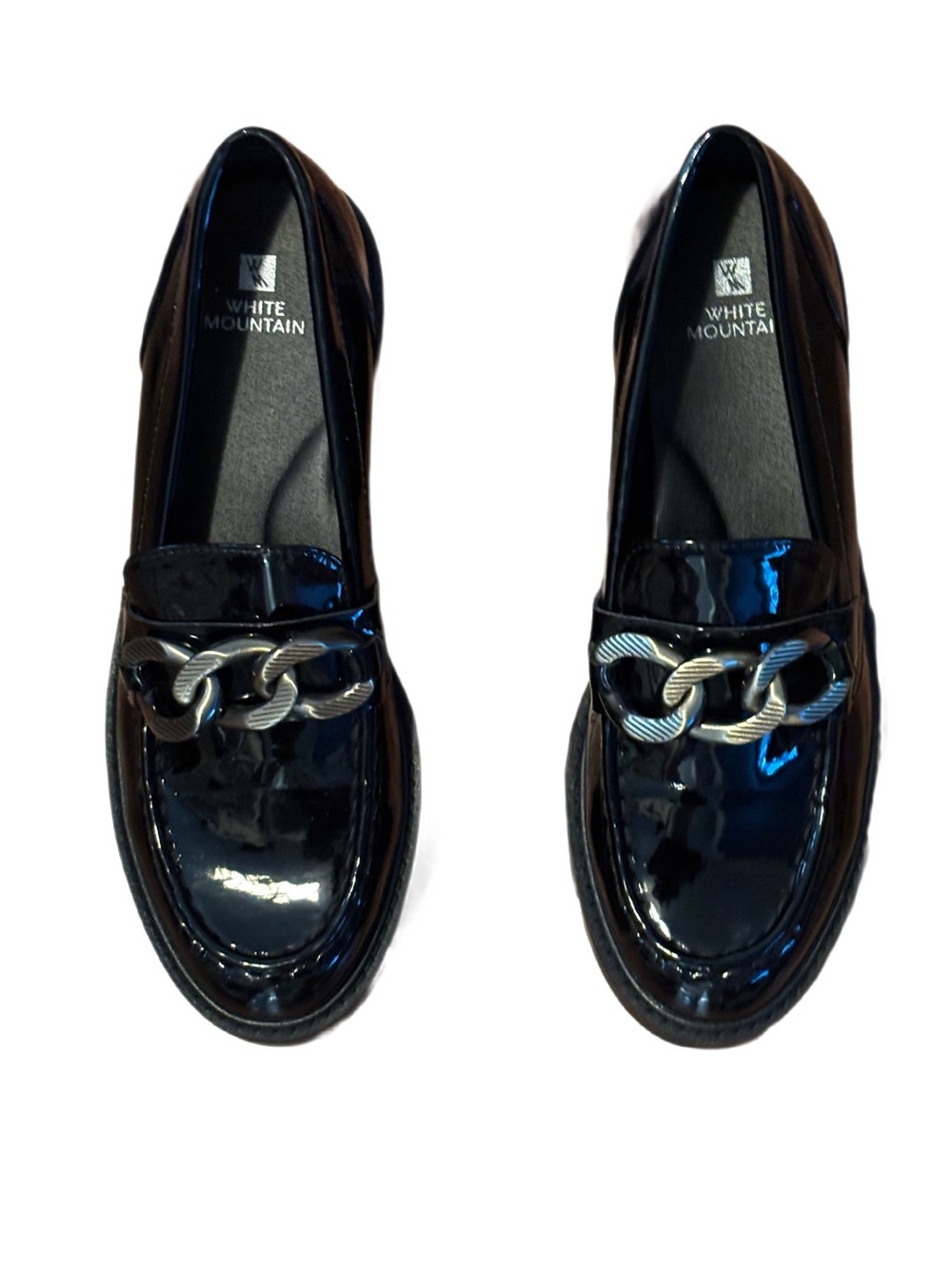 White Mountain Gunner Black Patent Leather Chain Loafers - Size 8.5